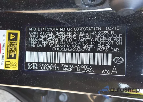 2015 Lexus Ct 200H from USA, damaged, VIN JTHKD5BH5F2238774